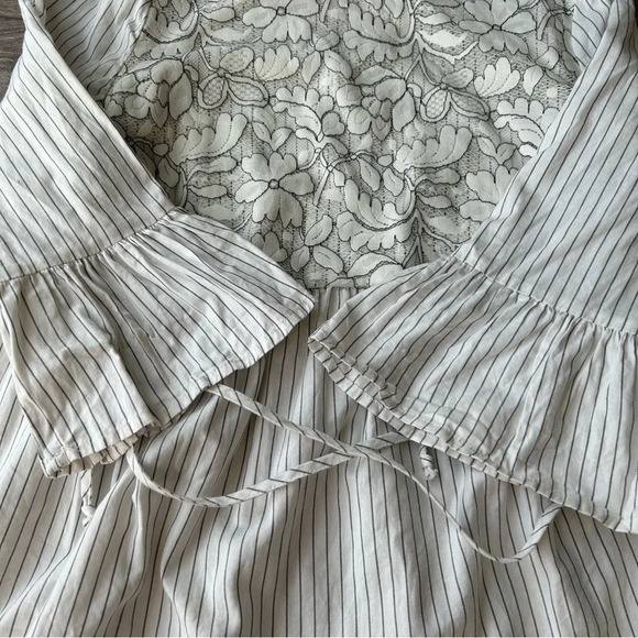 Isabel Maternity Floral Embroidery Pinstripes Bell  Sleeves Top - Picture 8 of 15